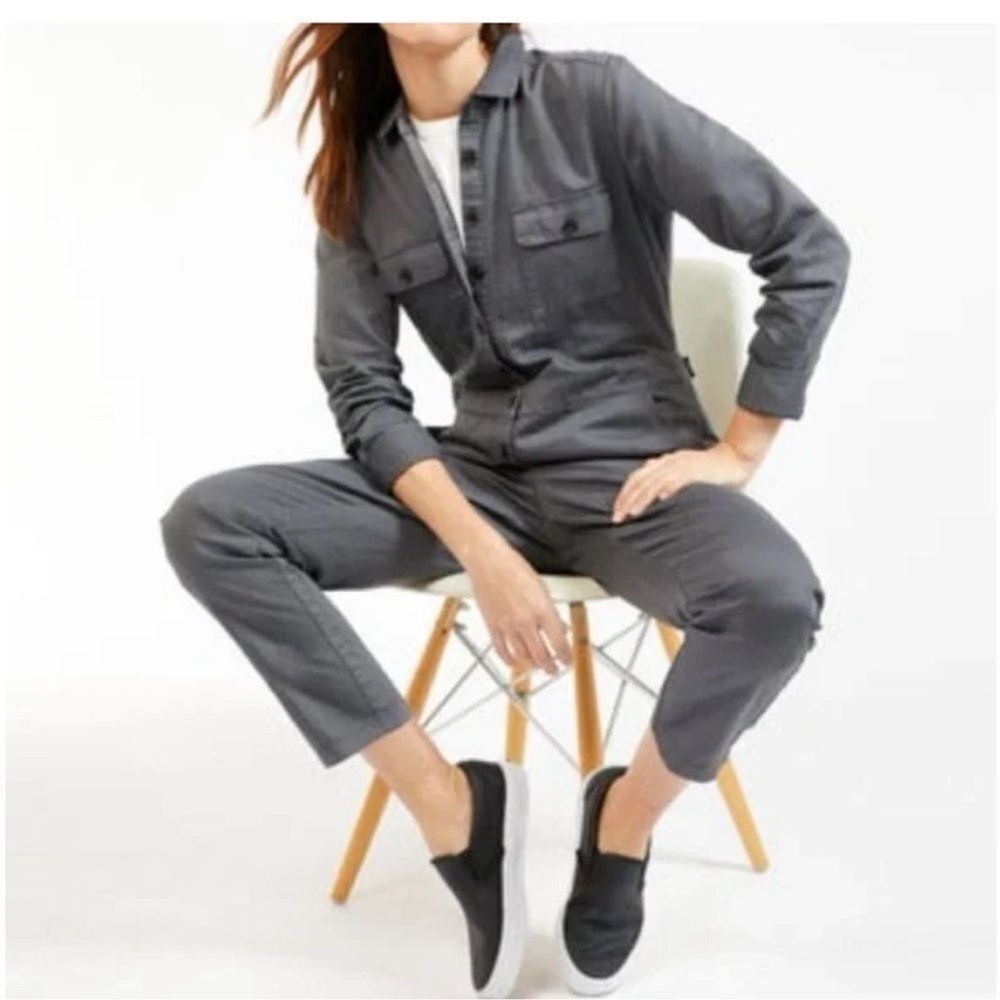 Outerknown SEA suit storm gray long sleeve utility jumpsuit linen blend NWT Sz S - Picture 4 of 16